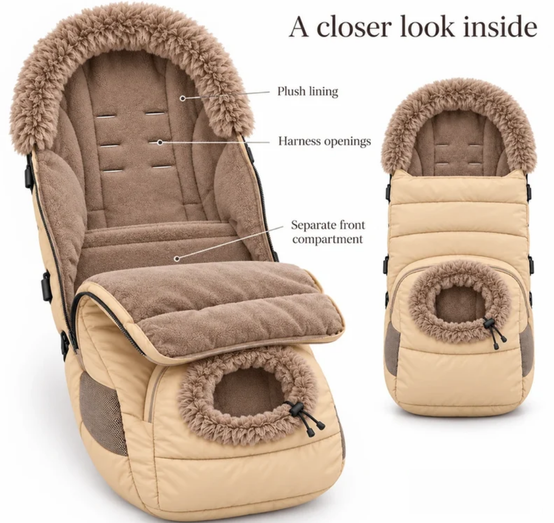 Inside the FamilyNest: plush lining, harness openings and separate front pocket