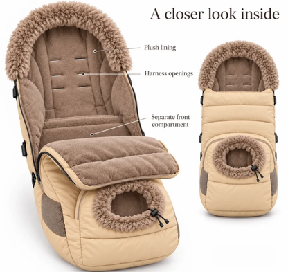 Inside the FamilyNest: plush lining, harness openings and separate front pocket